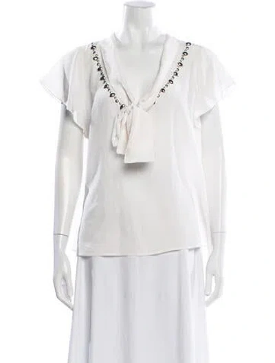 Pre-owned St. John Couture V-neck Short Sleeve Blouse In White