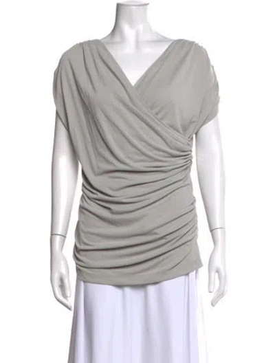 Pre-owned St. John Couture V-neck Short Sleeve Top W/ Tags In Gray