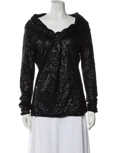 Pre-owned St. John Couture Wool Cowl Neck Top In Black