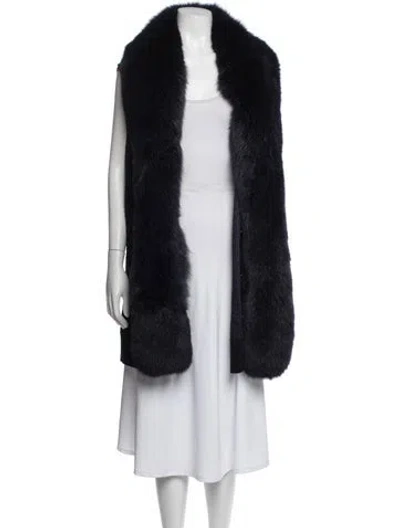 Pre-owned St. John Couture Wool Faux Fur Jacket In Blue