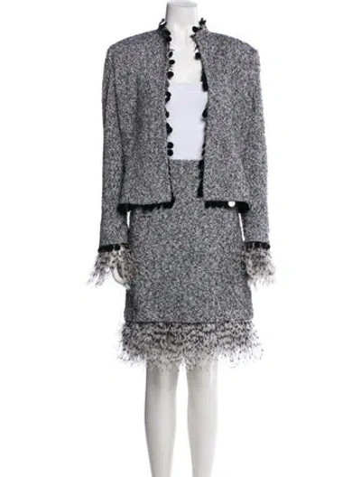 Pre-owned St. John Couture Wool Feather Trim Skirt Suit In Black