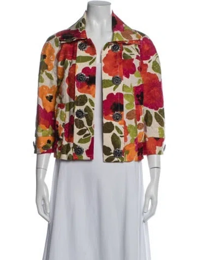 Pre-owned St. John Couture Wool Floral Print Blazer In Red