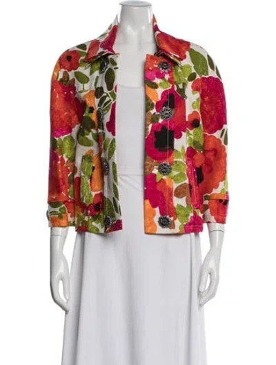 Pre-owned St. John Couture Wool Floral Print Jacket In Multi