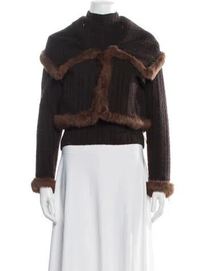 Pre-owned St. John Couture Wool Fur Trim Set In Brown