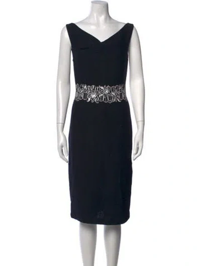 Pre-owned St. John Couture Wool Knee-length Dress In Black/white