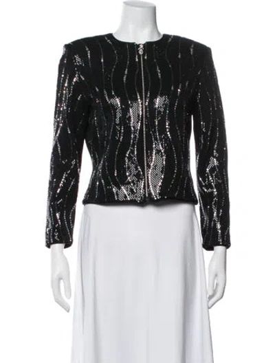 Pre-owned St. John Couture Wool Patterned Evening Jacket In Black