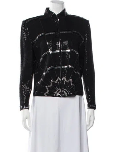 Pre-owned St. John Couture Wool Patterned Evening Jacket In Black