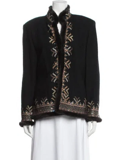 Pre-owned St. John Couture Wool Patterned Evening Jacket In Black