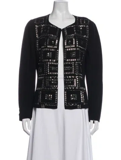Pre-owned St. John Couture Wool Patterned Jacket In Black