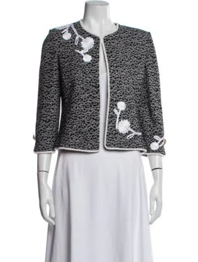 Pre-owned St. John Couture Wool Patterned Jacket In Black