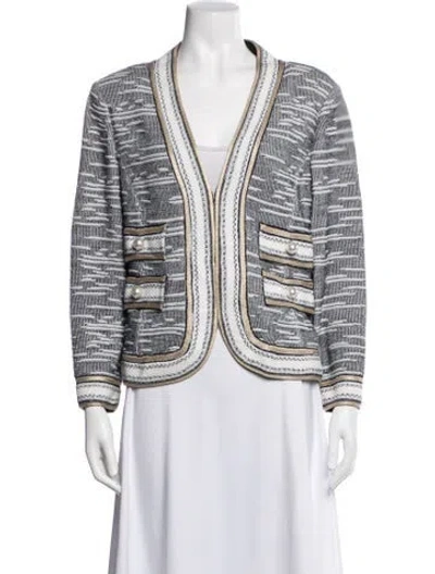 Pre-owned St. John Couture Wool Patterned Jacket In White