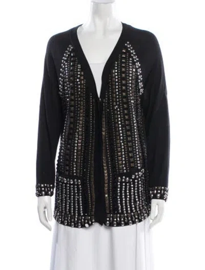Pre-owned St. John Couture Wool Patterned Sweater In Black