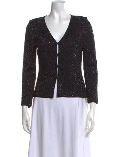 Pre-owned St. John Couture Wool Patterned Sweater In Black