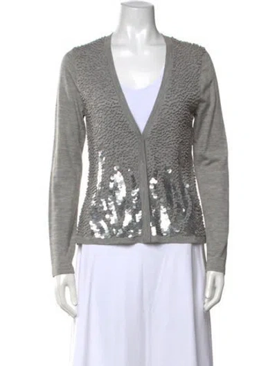 Pre-owned St. John Couture Wool Patterned Sweater In Grey