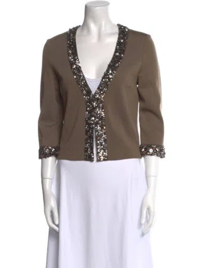 Pre-owned St. John Couture Wool Plunge Neckline Sweater In Brown