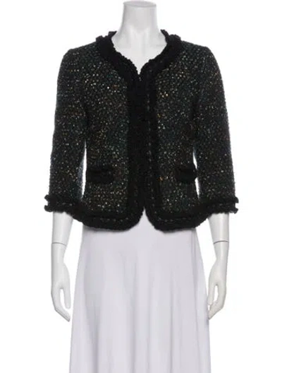 Pre-owned St. John Couture Wool Printed Evening Jacket In Blue