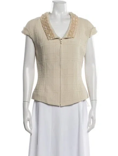 Pre-owned St. John Couture Wool Short Sleeve Top W/ Tags In Neutrals