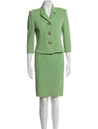 Pre-owned St. John Couture Wool Skirt Suit In Green