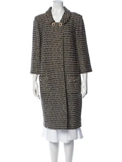 Pre-owned St. John Couture Wool Striped Coat In Gold