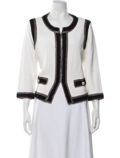 Pre-owned St. John Couture Wool Striped Evening Jacket In White