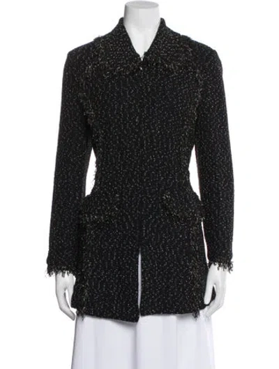 Pre-owned St. John Couture Wool Tweed Pattern Blazer In Black