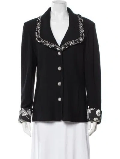 Pre-owned St. John Couture Wool Tweed Pattern Blazer In Black