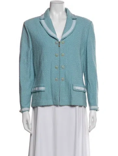 Pre-owned St. John Couture Wool Tweed Pattern Blazer In Blue