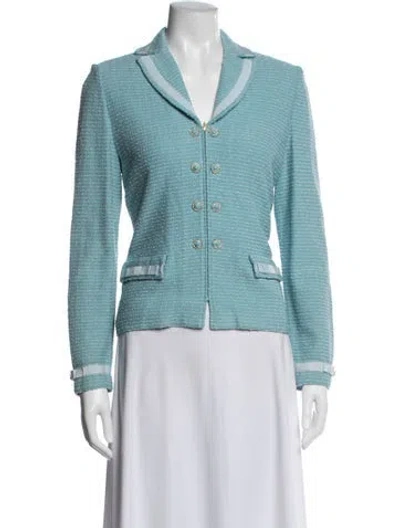 Pre-owned St. John Couture Wool Tweed Pattern Blazer In Blue