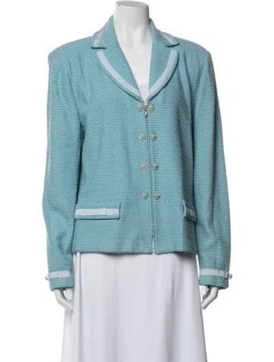 Pre-owned St. John Couture Wool Tweed Pattern Blazer In Blue