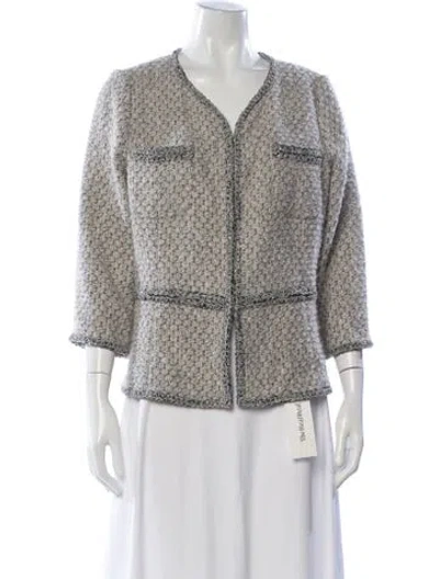 Pre-owned St. John Couture Wool Tweed Pattern Blazer In Gray