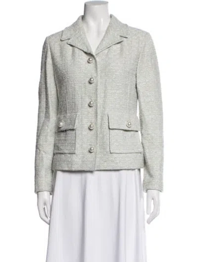 Pre-owned St. John Couture Wool Tweed Pattern Blazer In Green