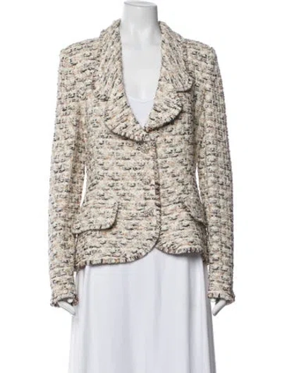 Pre-owned St. John Couture Wool Tweed Pattern Blazer In Metallic/neutrals