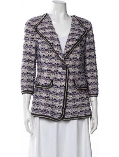 Pre-owned St. John Couture Wool Tweed Pattern Blazer In Multi