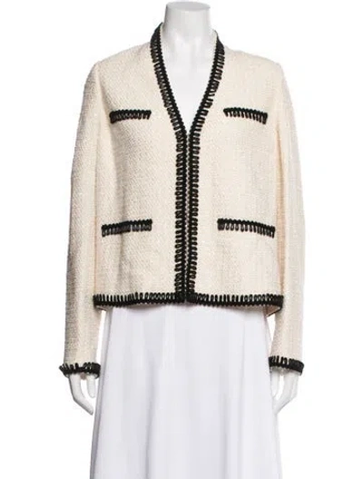 Pre-owned St. John Couture Wool Tweed Pattern Blazer In Neutrals