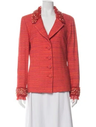 Pre-owned St. John Couture Wool Tweed Pattern Blazer In Orange