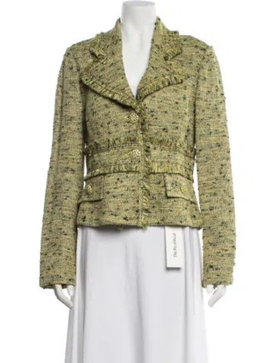 Pre-owned St. John Couture Wool Tweed Pattern Blazer W/ Tags In Green