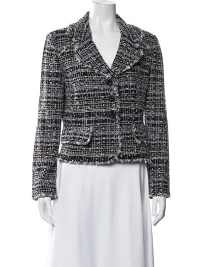 Pre-owned St. John Couture Wool Tweed Pattern Blazer In White