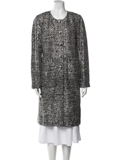 Pre-owned St. John Couture Wool Tweed Pattern Coat In Gray