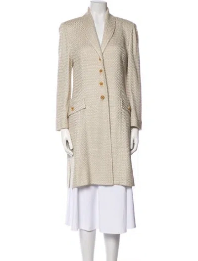 Pre-owned St. John Couture Wool Tweed Pattern Coat In Neutral