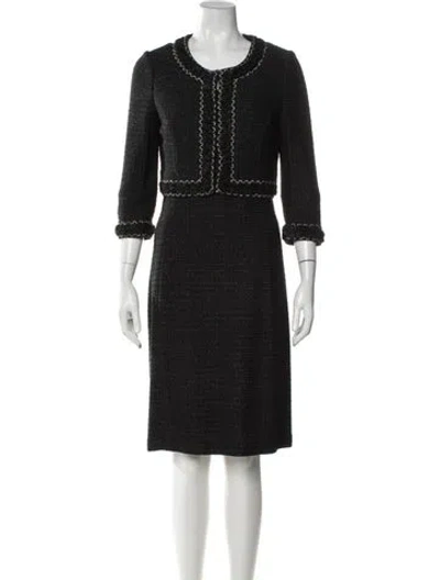 Pre-owned St. John Couture Wool Tweed Pattern Dress Set In Black/metallic