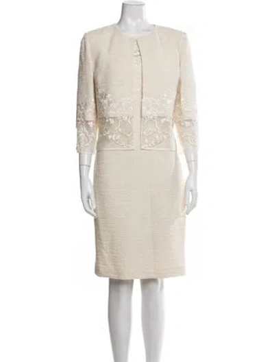 Pre-owned St. John Couture Wool Tweed Pattern Dress Set W/ Tags In Neutrals