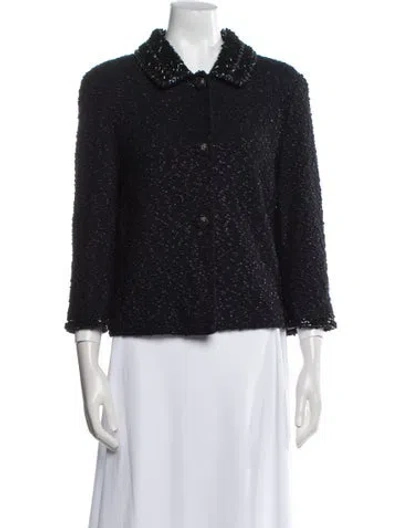 Pre-owned St. John Couture Wool Tweed Pattern Evening Jacket In Black