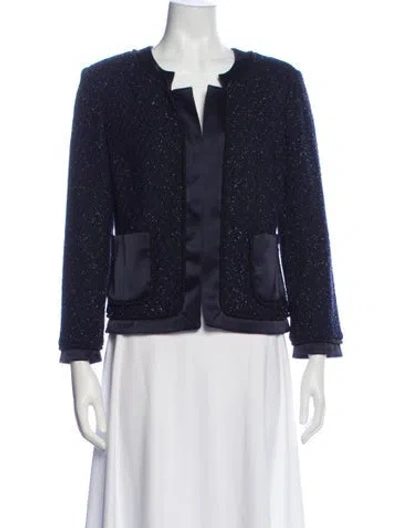 Pre-owned St. John Couture Wool Tweed Pattern Evening Jacket In Blue