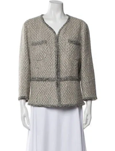 Pre-owned St. John Couture Wool Tweed Pattern Evening Jacket In Gray
