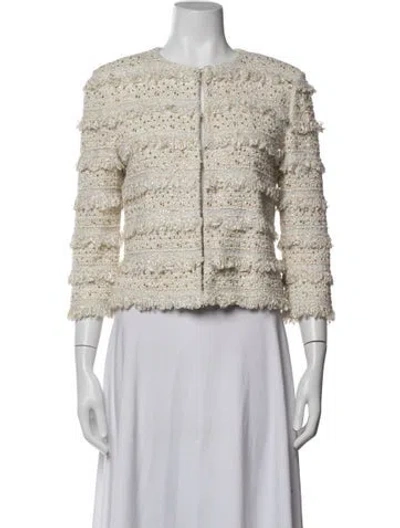 Pre-owned St. John Couture Wool Tweed Pattern Evening Jacket In Neutrals