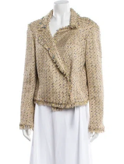 Pre-owned St. John Couture Wool Tweed Pattern Faux Fur Jacket In Neutral