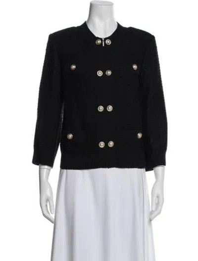 Pre-owned St. John Couture Wool Tweed Pattern Jacket In Black