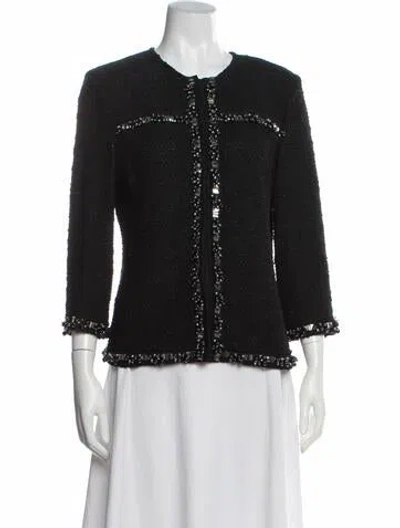 Pre-owned St. John Couture Wool Tweed Pattern Jacket In Black
