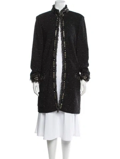Pre-owned St. John Couture Wool Tweed Pattern Jacket In Black