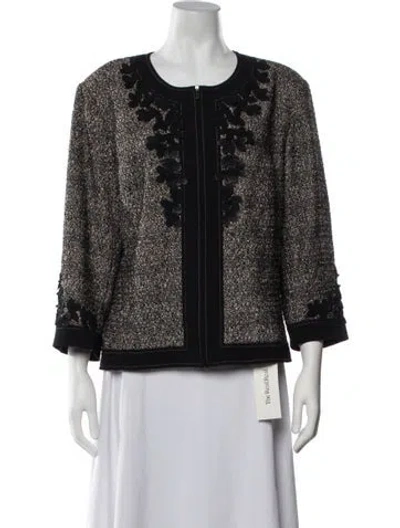 Pre-owned St. John Couture Wool Tweed Pattern Jacket In Black